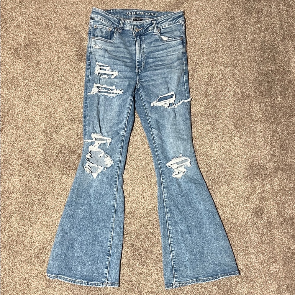 American Eagle Outfitters Light Blue Distressed Flare Jeans